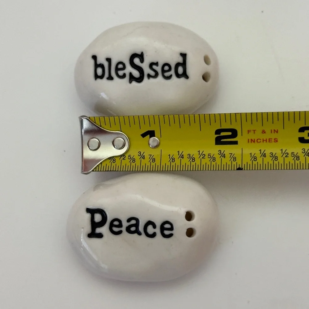 Blessed and Peace White Ceramic Salt & Pepper Shakers